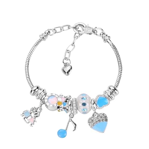 Silver Plated Charm friendship Bracelets for girls,exquisite cute Stainless Steel Bangle bracelets with jewelry box, Adjustable Girls Women Jewelry Suitable for holiday party gifts (Aqua Inlaid Rhinestones Snake Chain)