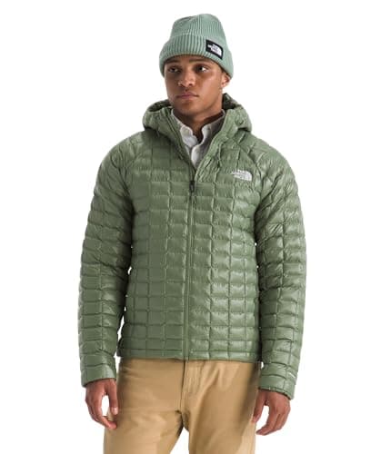 The North Face Men's ThermoBall Hooded Jacket - Wind & Water Resistant, Lightweight Insulation, Secure Zip Pockets, Bark Mist, Medium