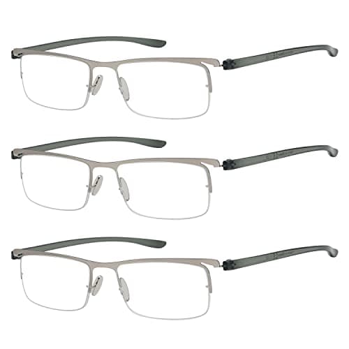 Eyekepper Reading Glasses Men 1.00, Half-rim Readers for Man, 3 Pack Silver