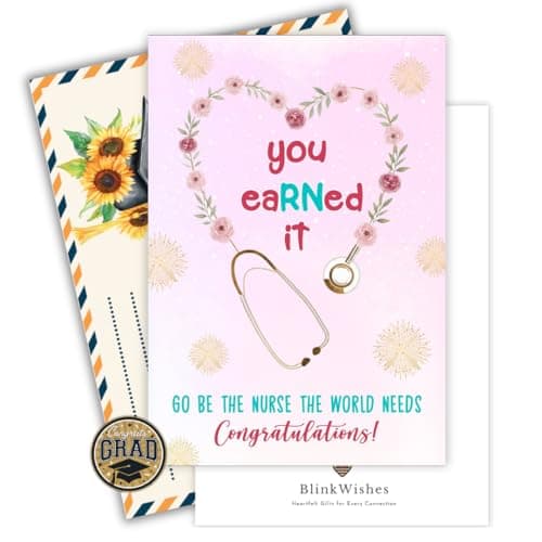 BlinkWishes Nurse Graduation Card, Congratulations Nursing Graduation Card 2026, Nursing School Grad Cards for Future Nurses, Nurse Practitioner Grad Cards with Envelope and Seal