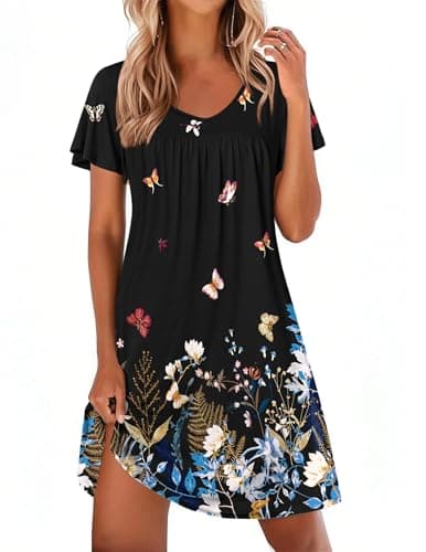Ekouaer Nightgowns for Women Short Sleeve House Dress Pleated Night Gown