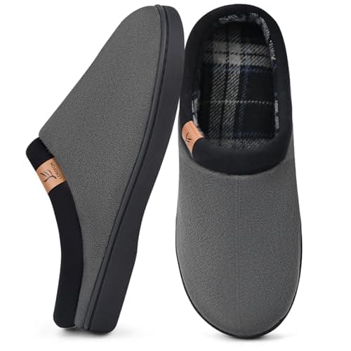 LORDFON Memory Foam Mens Slippers Slip-On Comfy House Slippers for Men Indoor Outdoor Non-Slip Warm Winter Men’s Bedroom Slipper Size 11-12 Grey Black