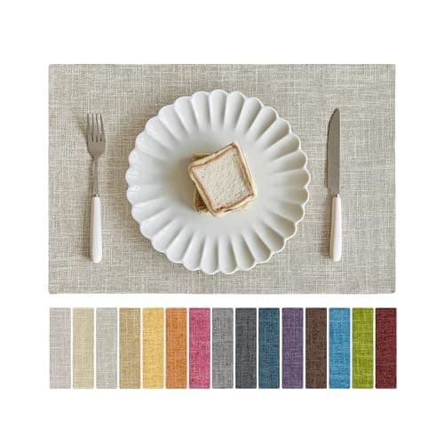 Softalker Faux Linen Cloth Placemats Set of 4-12 x 18 Inch, Beige