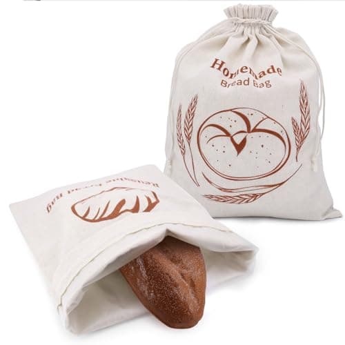 2 Pack Reusable Linen Bread Storage Bags with Plastic Lining, Sourdough Bread Keeper for Home Bakers, 12x15 Inch (2 patterns)