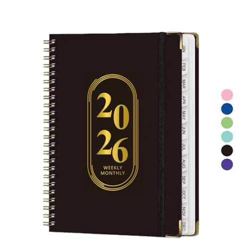 2026 Planner for Women Men,Monthly and Weekly Agenda Calendar Planner,Jan 2026 to Dec 2026,A5 (6.3" x 8.5"),Hard Cover Teacher Student Daily Planning Book with Tabs for Office School Home Work,Black
