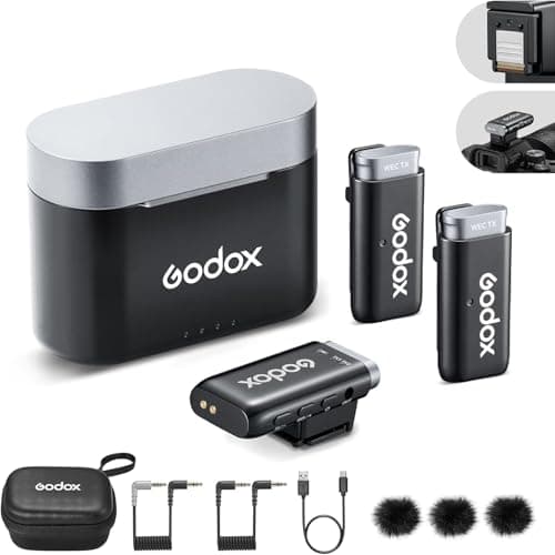 GODOX WEC-S Kit2 Wireless Microphone System for Sony, Hotshoe Mount Receiver for Sony Camera, Dual Channel 2.4G Wireless Microphone, 200m(656ft.) Range, Noise Cancelling Lavalier Mic