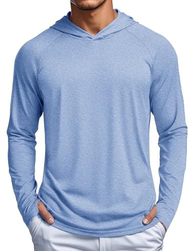 MAGCOMSEN Mens Long Sleeve Sun Hoodie Lightweight UPF 50+ Sun Protection Rash Guard Quick Dry Athletic Swim Water Shirts Light Blue, S