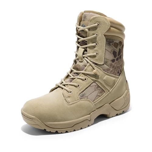NORTIV 8 Mens Military Tactical Work Boots Hiking Side Zip Leather Outdoor Motorcycle Combat Boots Response,Size 7,Camo Sand