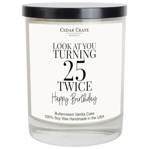 Cedar Crate Market 50th Birthday Gifts for Women Him,Happy 50th Birthday Decorations Candles Gift for Women Men, Funny 50 Years Old Ideas, Buttercream Vanilla Scented Soy Wax Handmade in USA