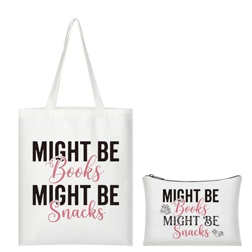 Paterr 2 Pcs Book Lovers Gifts Set Bookish Canvas Tote Bags for Women with Makeup Pouch, Might Be Book Might Be Snacks Tote Bag for Reader Librarian Bookworm Reading Accessories