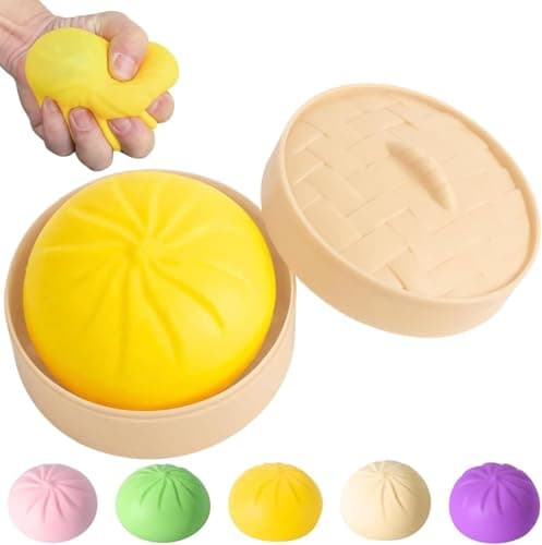 Dumpling Squishy, Mystery Squishy Dumpling Box, Sensory Stress Ball Squeeze Toys for Stress Relief, Cute Soft Decompression Dough, Easter Gift (Yellow)