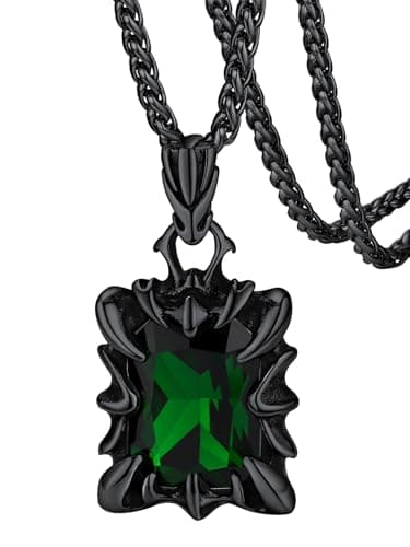 FaithHeart Gothic Dragon Necklace for Men Black Claw Green Gemstone Pendant Adjustable Wheat Chains with Lobster Clasp