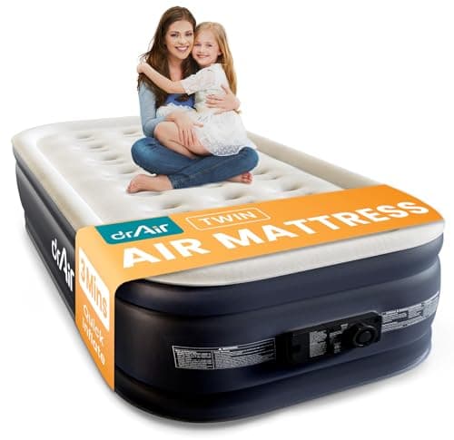 Dr. air Twin Air Mattress with Built-in Pump, 18” Raised Blow Up Mattress - 500 lbs Max Honeycomb Design, 3-Min Inflation, Waterproof Velvety Top, Ideal for Home, Guests & Camping, Colchon Inflable