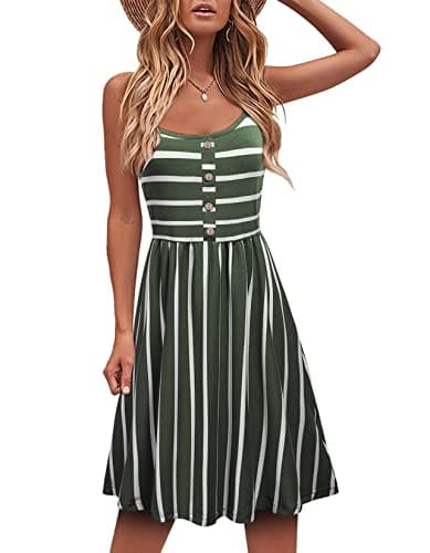 MOQIVGI Flattering Dresses for Women Casual Summer Curvy Slim Fit Patchwork Pinstripe Strap Dress Ladies Office Vacation Boutique Clothing Green White X-Large