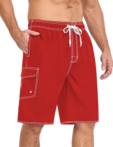 Vocanbomor Swim Trunks Men Quick Dry Mesh Lining Board Shorts, Red,40