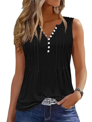 Tank Tops for Women Summer Pleated Sleeveless Shirts Dressy Casual Blouses