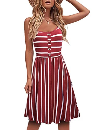 MOQIVGI Comfy Dresses for Women,Stripe Pattern Soft Breathable Stretchy Casual Beach Sundresses Juniors Summer Spaghetti Strap Dress Red White Large