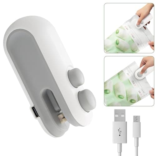 Dexmary Mini Bag Sealer, 2-in-1 Rechargeable Chip Bag Sealer Machine, Portable Food Saver for Snacks, Chips, Coffee, and Plastic Bags