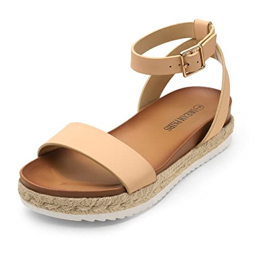 DREAM PAIRS Women's Open Toe Platform Espadrille Wedge Sandals Comfortable One Band Dressy Casual Sandals for Women,Size 5.5,Nude/Nubuck,KATHY