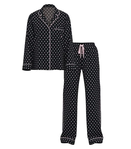 Victoria's Secret Flannel Pajamas, Long Sleeve Button Down & Pant Set, Sleepwear for Women, Black Dot, XXL