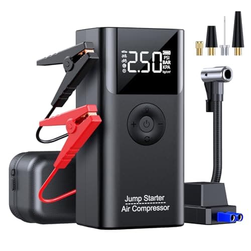 LERTIN 10-in-1 Jump Starter with Air Compressor, 3500A 150PSI Portable 12V Jump Box Car Battery (9 Gas/8 L Diesel), with Auto-Shutoff Tire Inflator, Power Bank, LED Lights, Large LCD Display