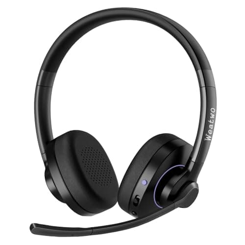 Weatwo Bluetooth Headset with Noise Cancelling Microphone & Mic Mute, 30H+ Talking Time Wireless Headset V5.1 Bluetooth Headphone for Work/Ms Teams/Zoom/Cell Phone/Laptop/Call Center/Office/Home