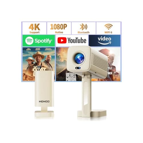 MENIOO Mini Projector 4K 1280P [2026 Upgraded Built-in Apps] Projector with WiFi 6 and Bluetooth 5.4, Auto Focus & Keystone Correction Smart Projector Compatible with HDMI/TV Stick/Laptop/USB,Beige