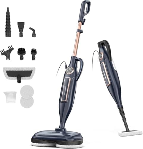 DEVOAC VM6 Scrubbing Steam Mop with Rotating Mop Pads, 10 in 1 Steam Mop, Lightweight Spin Mop & 3 Steam Modes for Hard Floor Laminate Marble Floors (Ebony)