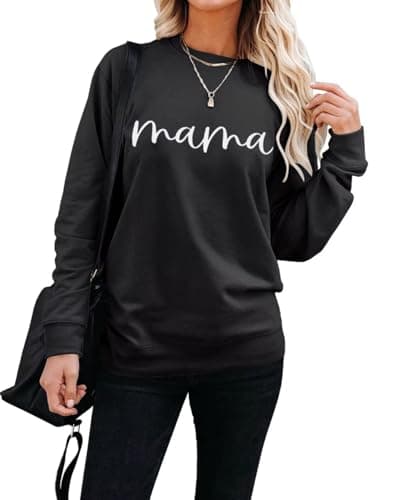 LEEDYA MAMA Sweatshirt Women Crewneck Pullover Sweater Long Sleeve Loose Fit Girls Sweatshirt Fleece Fall Tops Black 2XL