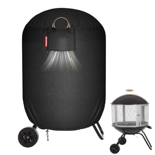 [2026 Upgraded 900D Fabric] Tall Fire Pit Cover Round for Firesense 01471 Fire Pit, 30"D x 44"H Wood Burning Chiminea Cover, 900D Heavy Duty Waterproof Fabric Charcoal Kettle Grill Cover-Black