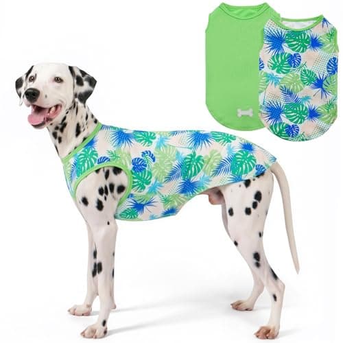 KYEESE 2Pack Dog Shirt, Lightweight Sun Protection Dog T Shirts for Medium Large Dogs Boy Girl, Breathable Mesh Tank Top Sleeveless Pet Reflective Vest, Soft Summer Dogs Clothes, Hawaii+Green, 2XL