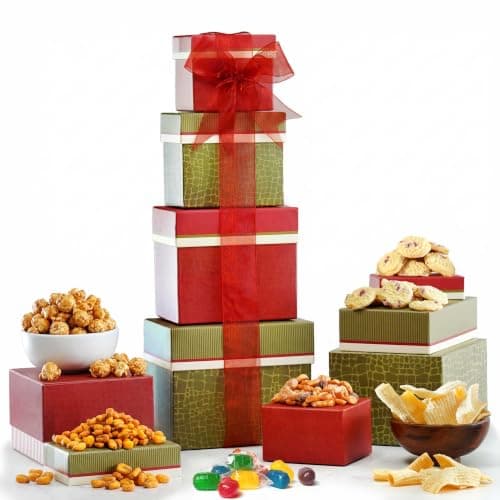 Broadway Basketeers 4 Box Snack Gift Basket Tower for Men, Women & Friends