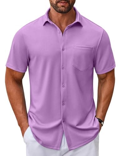 COOFANDY White Dress Shirt for Men Mens Short Sleeve Button Down Shirt Lavender