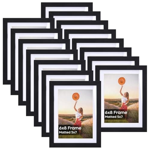 Lyeasw 5x7 Picture Frame Black Set of 15, Display Pictures 6x8 without Mat or 5x7 with Mat, Multi Photo Frames for Wall or Tabletop