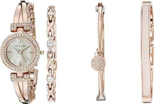 Anne Klein Women's Premium Crystal Accented Bangle Watch and Bracelet Set, AK/2238