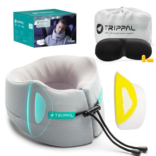 TripPal Long-haul Flight Travel Pillow: 360 Chin & Neck Support Airplane Pillow for Side Sleepers to Prevent Head Bobbing - Dual-Density Memory Foam with Flat Back Won't Push Head Forward