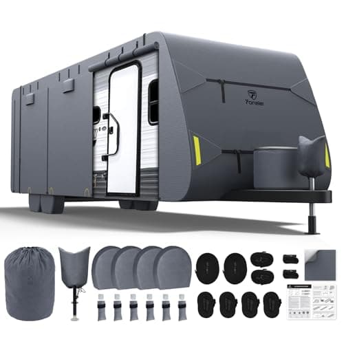 Fonzier RV Cover Extra Thick 7 Layers Travel Trailer RV Cover, Anti-UV, Weatherproof, Rip-Stop, Utility Heavy Duty RV Cover 31'7"-34'