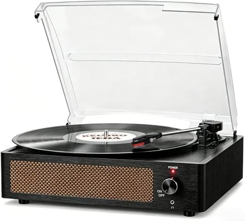 Vinyl Record Player with Speakers Vintage Turntable for Vinyls Records Belt-Driven Turn Table Support 3-Speed, Wireless Playback, Headphone, AUX-in, RCA Line LP Phonograph for Sound Enjoyment Black