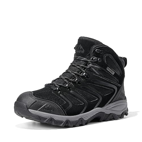 NORTIV 8 Men's Ankle High Waterproof Hiking Boots,All Black-Suede,6.5