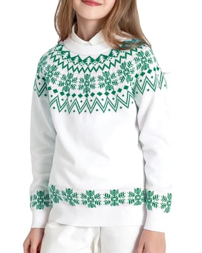 BOBOYOYO Girls Sweaters 100% Cotton Christmas Fair Isle Sweater Pullover