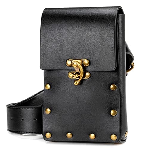 5 Pcs Renaissance Accessories Belt Pouch Waist Bag Belt Keyring Hook Wizard Potion Bottles Vials for Festival Cosplay Halloween Costume (1-Black)
