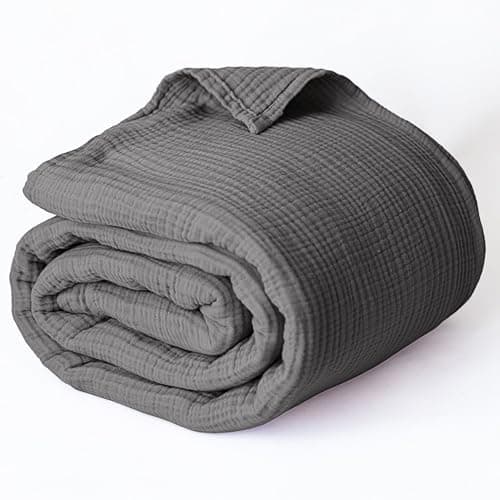Viva Maison Muslin Throw Blanket for Bed King Size 95x110, Soft Pure 100% Turkish Cotton Muslin Bed Blanket (Gray, King Size: 95" x 110")