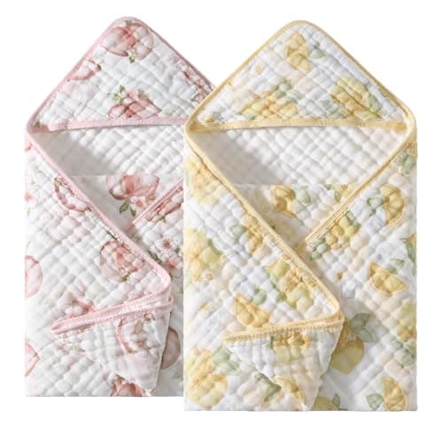 usbettas Baby Hooded Towel 2 Pack, Ultra Absorbent & Soft Muslin Baby Towel - 32 x 32 Inches, Baby Bath Towel for Newborns, Infants & Toddlers, Ideal for Bath Time, Pool & Beach