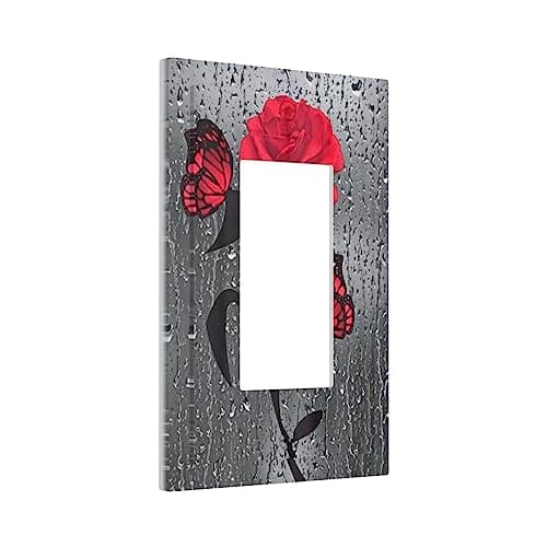 Rustic Flower Red Rose Drop of Water 1 Gang Single Rocker Wall Plate Electrical Light Switch Cover Decorative Switchplate Faceplate for Bathroom Bedroom Kitchen Decor