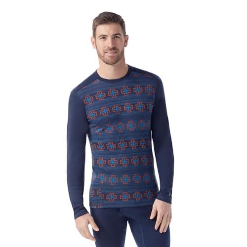 SmartWool Men's Classic Thermal Merino Base Layer Crew Deep Navy Paths Crossed X-Large