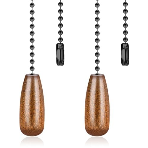 2 Pcs Ceiling Fan Pull Chain Extender Wooden Ceiling Fan Pull Chain Set Wooden Decorative Pendant Extension Chains 12 Inches Long 3mm Diameter Beaded Ball Chains with Connector
