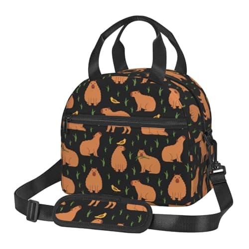 MOLAIGIN Funny Capybara Capybaras Birds Grass Insulated Lunch With Adjustable Shoulder Strap Bag Reusable Lunch Box Cooler Tote Bag For Men Women