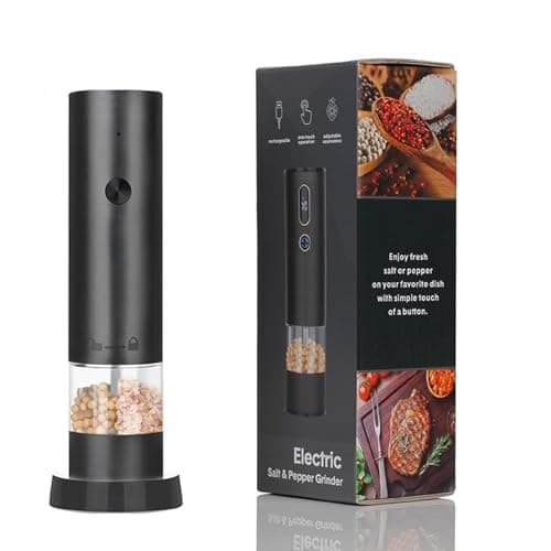 Automatic Electric Salt and Pepper Grinder Set - Adjustable Coarseness, USB-C Rechargeable, One-Handed Operation, Black (Aluminum Alloy + Stainless Steel)
