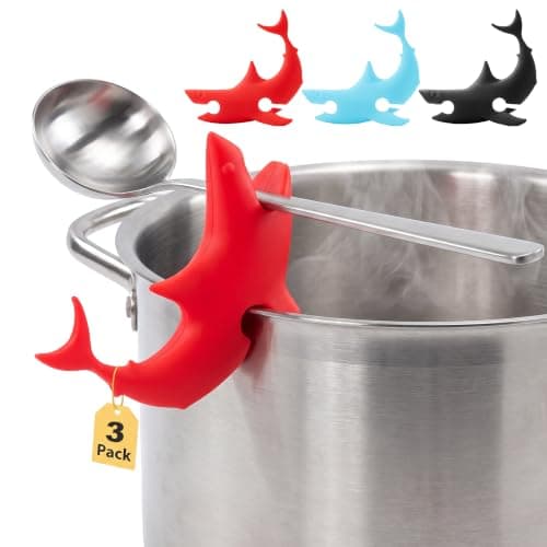 Li&Zhao 3 PCS Funny Silicone Spoon Rest - Shark Spoon Rest for Stove Top Utensil Rest Kitchen Spoon Holder for Stove Organizer Cooking Gifts Kitchen Gifts