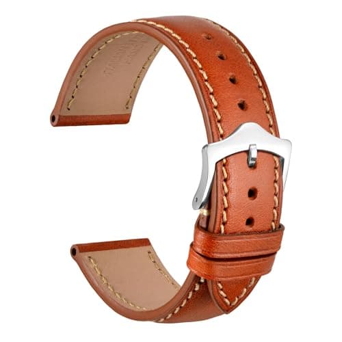 WOCCI 22mm Luxury Watch Band, Italian Leather Strap with Taper Buckle (Gold Brown)